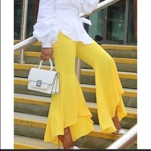 NWT ZARA | Ruffled Flare Trousers in Yellow